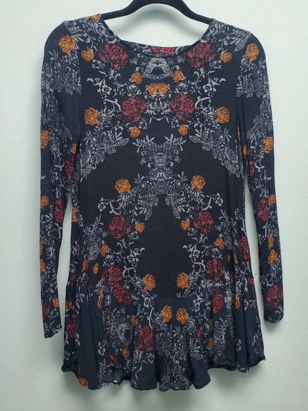 FREE PEOPLE Smooth Talker Tunic Dress Black Floral Open Back Boho XS